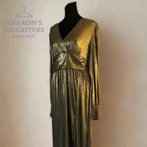 For G and PL Metallic Long Sleeve Cocktail Dress, Split Hem Dress (Medium) - Picture 3 of 4